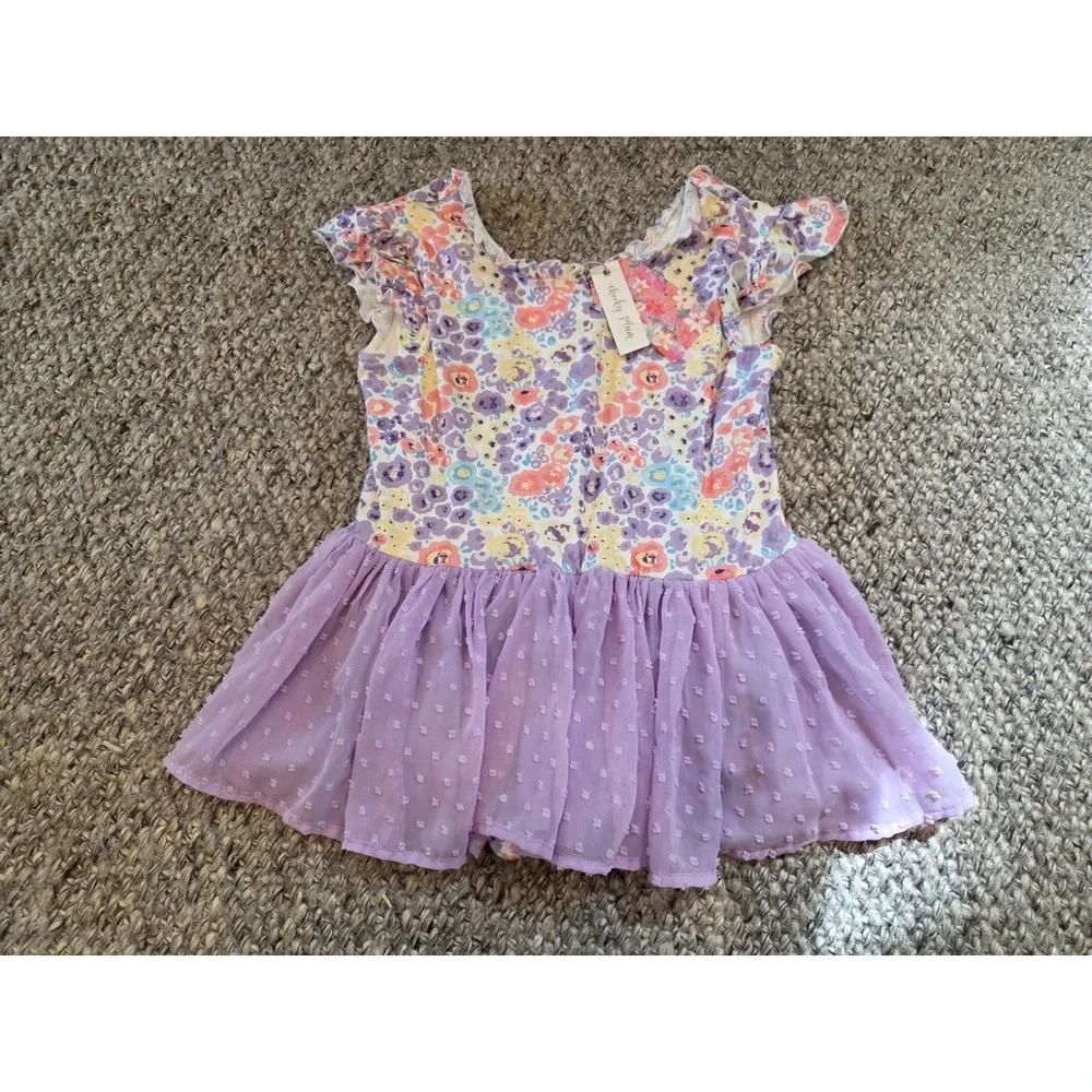 NWT Cheeky Plum Purple Floral Short Sleeve Dance Leotard Tutu Dress Girls 12